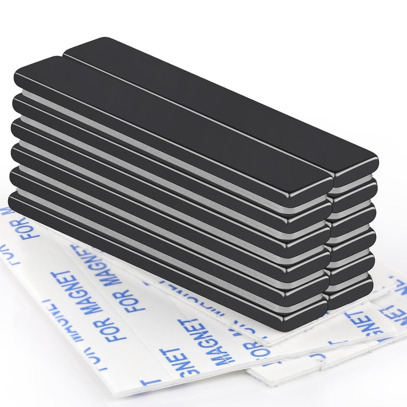 TRYMAG Strong Neodymium Black Magnets Bar, 12 Pack Powerful Rare Earth Magnets with Double-Sided Adhesive, Waterproof Black Magnetic Magnet Strips Heavy Duty for Kitchen, DIY, Office - 60 x 10 x 3 mm - Image 1